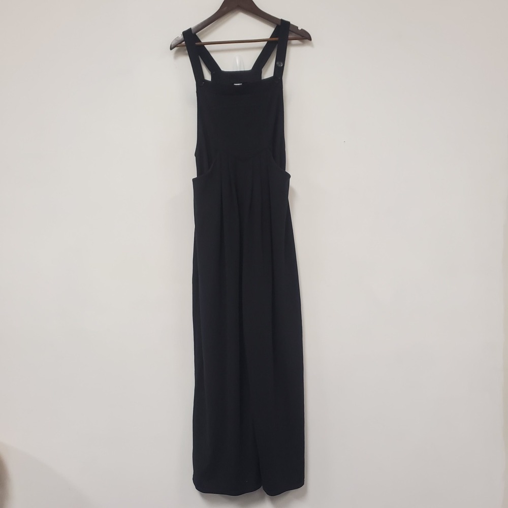Halara Womens Flex Adjustable Strap Waffleknit Overalls Size L Black Wide Leg